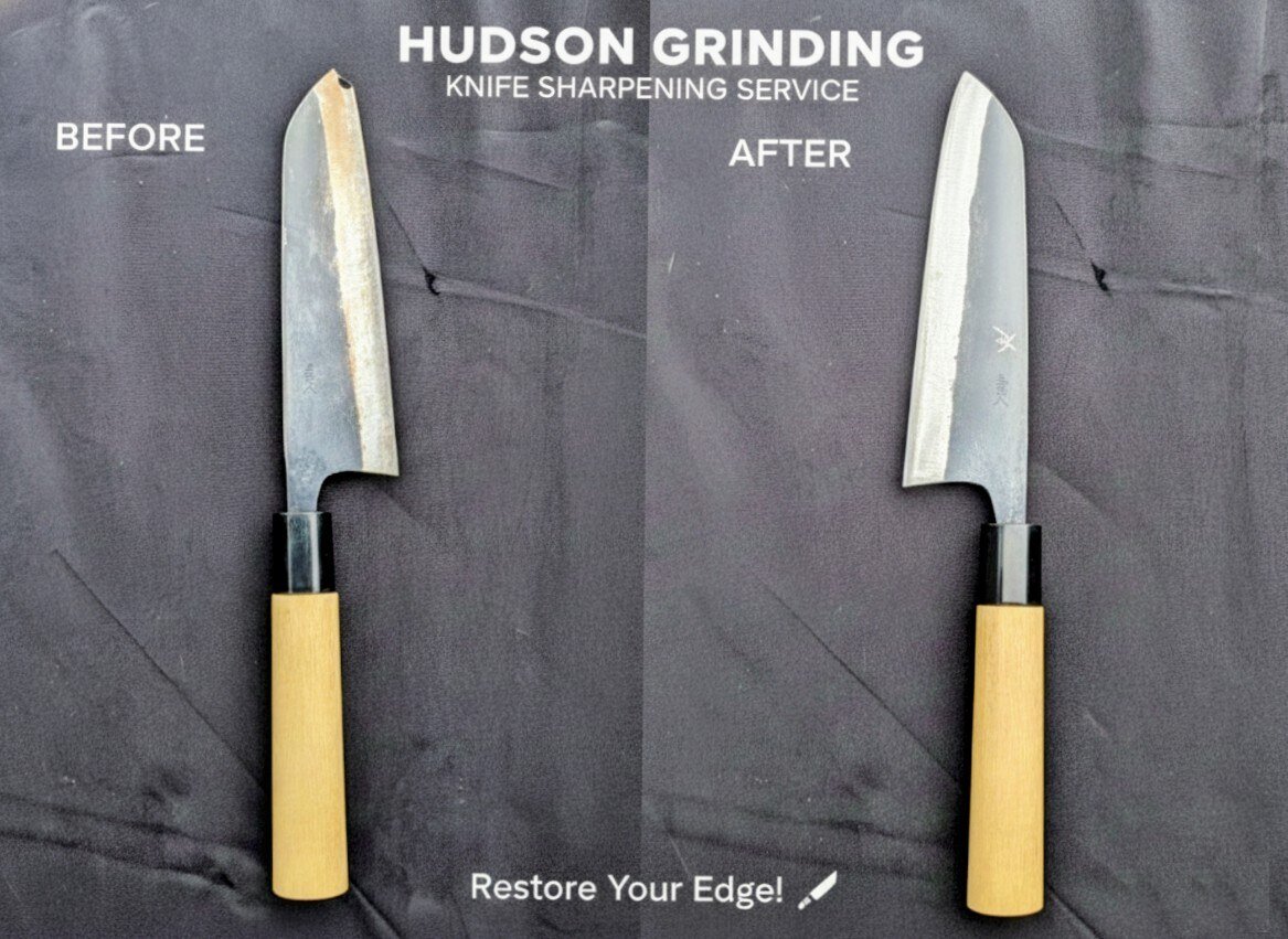Before and after: rusty, dull Japanese knife restored and sharpened by Hudson Grinding